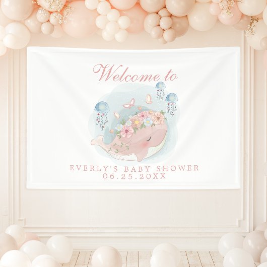 Schöne Whale Jellyfish Girl Babydusche Willkommen Banner