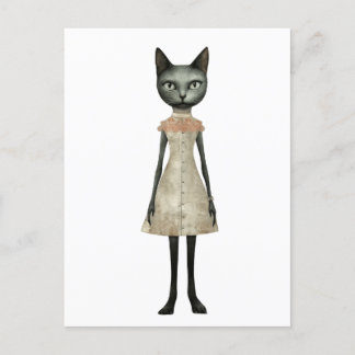 Schöne Whimisical Gray Cat in Pink Dress Postkarte