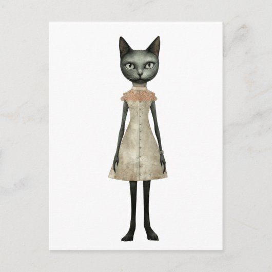 Schöne Whimisical Gray Cat in Pink Dress Postkarte (Vorderseite)