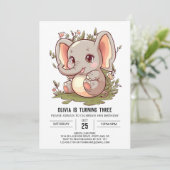 Schöne Whimsical Elephant Digital Geburtstag Einladung (Stehend Vorderseite)