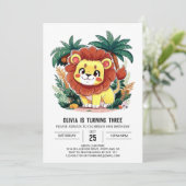 Schöne Whimsical Lion Digital Geburtstag Einladung (Stehend Vorderseite)
