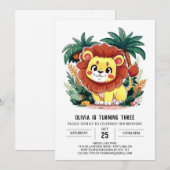 Schöne Whimsical Lion Digital Geburtstag Einladung (Vorne/Hinten)