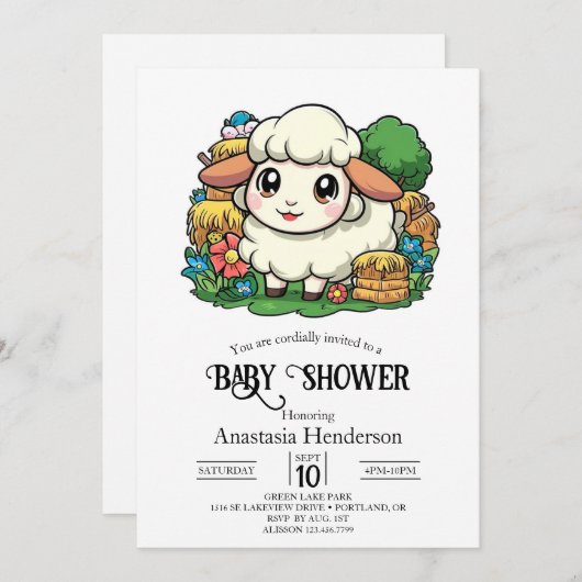 Schöne Whimsical Sheep Baby Dusche Einladung (Vorne/Hinten)