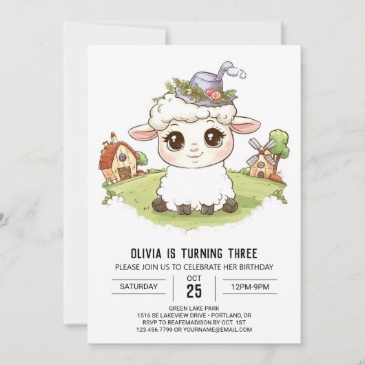 Schöne Whimsical Sheep Digital Geburtstag Einladung (Vorderseite)