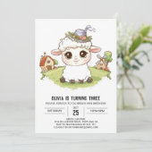 Schöne Whimsical Sheep Digital Geburtstag Einladung (Stehend Vorderseite)