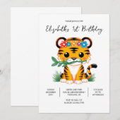 Schöne Whimsical Tiger 1. Geburtstag Digital Einladung (Vorne/Hinten)