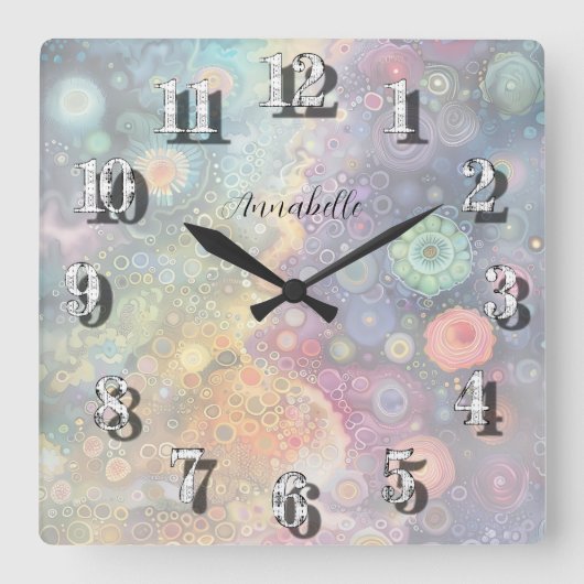 Schöne Whimsikfarben zurück zur Schule Quadratische Wanduhr (Vorderseite)