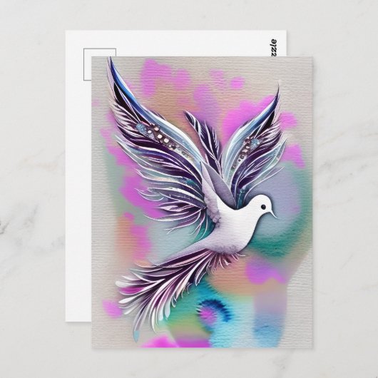 Schöne White Ethereal Wasserfarbe Taube Postkarte (Vorne/Hinten)