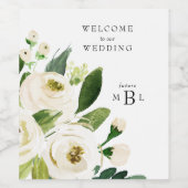 Schöne White Floral Monogram Wedding Weinetikett (Einzelnes Label)