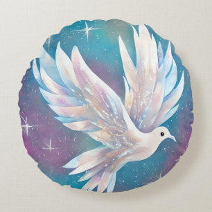 Schöne White Glitzer Peace Dove Rundes Kissen