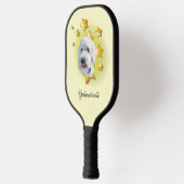Schöne White Goldendoodle ist ein Star Pickleball Schläger (Links)
