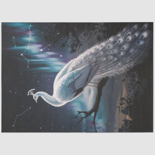 Schöne White Peacock Aurora Borealis Decoupage Seidenpapier (Vorderseite)