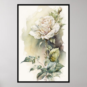 Schöne White Rose Wasserfarbe Poster