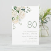 Schöne White Roses 80. Geburtstagsparty Einladung (Stehend Vorderseite)