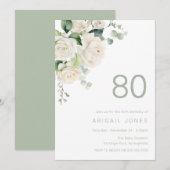 Schöne White Roses 80. Geburtstagsparty Einladung (Vorne/Hinten)