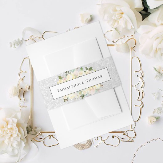 Schöne White Roses Blumenhochzeit Einladungsbanderole