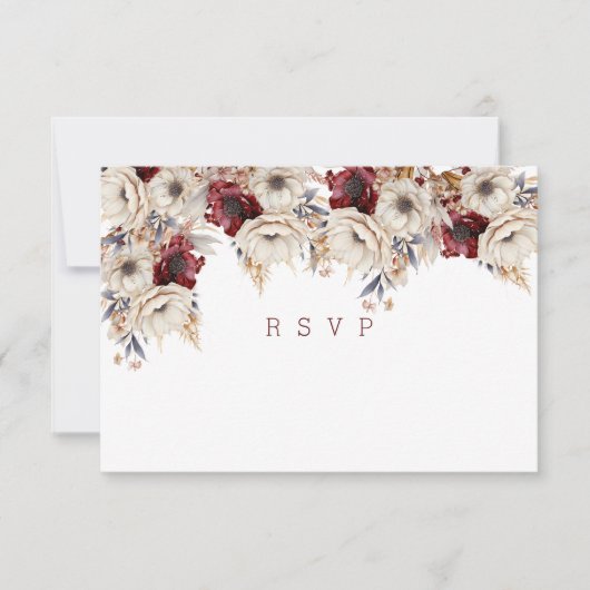 Schöne White Roses Burgundy Poppies RSVP Karte (Vorderseite)