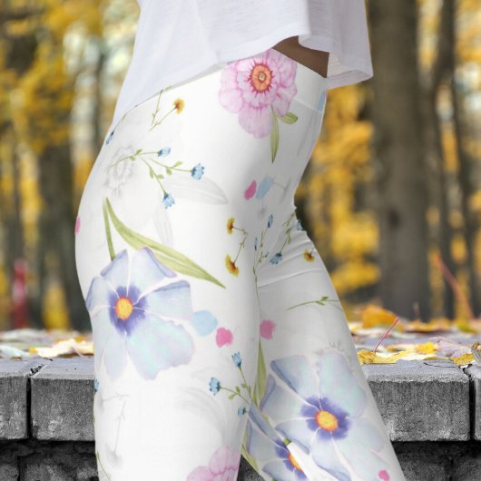 Schöne White Spring Bloms Blumendruck Leggings