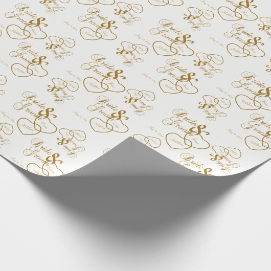 Schöne White Wedding mit Gold Script Letters Geschenkpapier (Ecke)