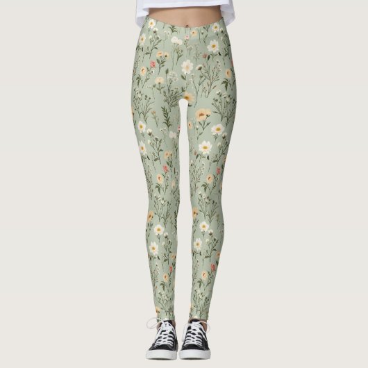 Schöne Wiese-Blume auf Green Leggings (Vorderseite)