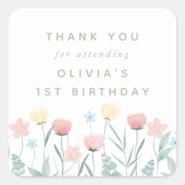 Schöne Wildblume Bouquet Geburtstag Quadratischer Aufkleber