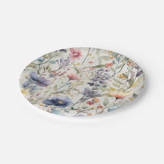 Schöne Wildblume Druckplatte Pappteller (Schrägansicht)