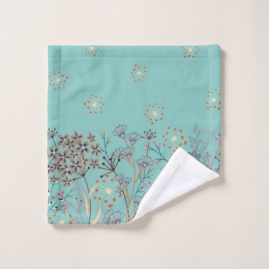 Schöne Wildblume-Grenze im blauen Hintergrund Badhandtuch Set (Waschlappen)