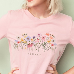 Schöne Wildblume Wasserfarbe Botanischer Garten T-Shirt