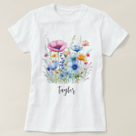 Schöne Wildblume Wasserfarbe Botanischer Garten T-Shirt