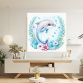 Schöne Wildblume Wasserfarbe Dolphin Leinwanddruck