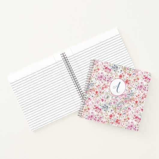 Schöne Wildblume Wasserfarbmuster Monogramm Notizblock (Innenseite)