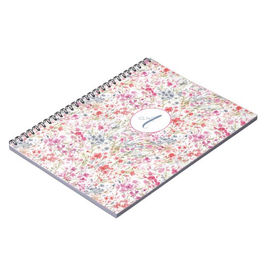 Schöne Wildblume Wasserfarbmuster Monogramm Notizblock (Linke Seite)