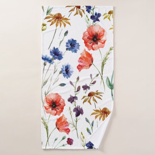 Schöne Wildblumen, Aquarell, Mohn, Badehandtuch (Badehandtuch)