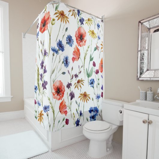 Schöne Wildblumen, Aquarell, Mohn, Duschvorhang (Beispiel)