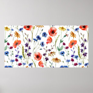 Schöne Wildblumen, Aquarell, Mohn, Poster