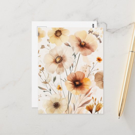 Schöne Wildblumen Blume WERDEN BALD GUT Postkarte (Vorderseite/Rückseite Beispiel)