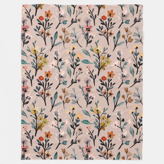 Schöne Wildblumen Elegantes Aquarell Rosa Fleecedecke (Vorderseite)