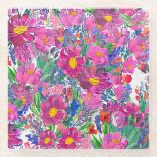 Schöne Wildblumen: Handgezeichnete Kunst. Glasuntersetzer