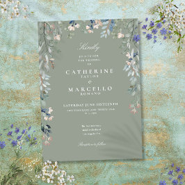 Schöne Wildblumen Hochzeit mit Aquarell Einladung