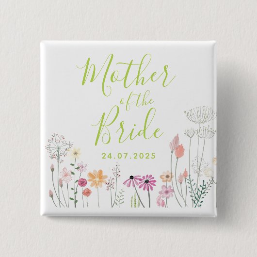 Schöne Wildblumen-Mutter-der-Braut-Party Button (Vorderseite)
