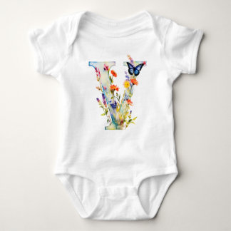 Schöne Wildblumen-Schmetterling-Monogramm Baby Strampler