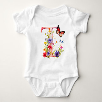 Schöne Wildblumen-Schmetterlings-Monogramm Baby Strampler