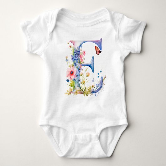 Schöne Wildblumen-Schmetterlings-Monogramm Baby Strampler (Vorderseite)