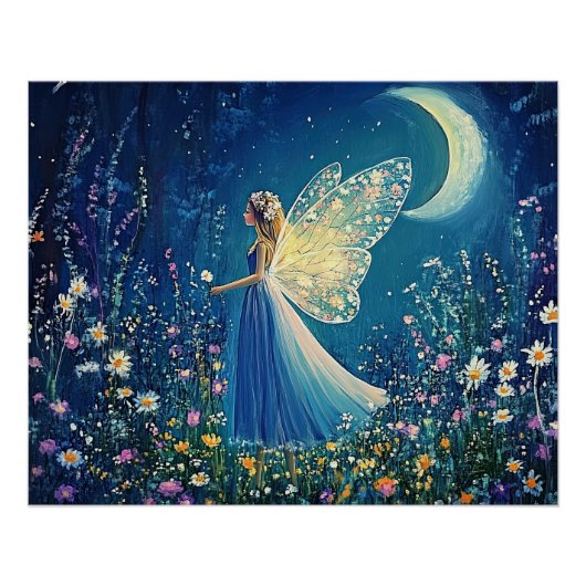 Schöne Wildblumen und Fee.  Poster (Vorderseite)