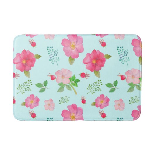 Schöne wilde Rose und Rose Wasserfarbenes Muster Badematte (Vorderseite)