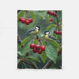 Schöne wilde Vögel und rote Beeren Natur Kunst Fl Fleecedecke