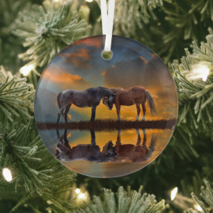 Schöne Wildpferde und Wasser Ornament Aus Glas