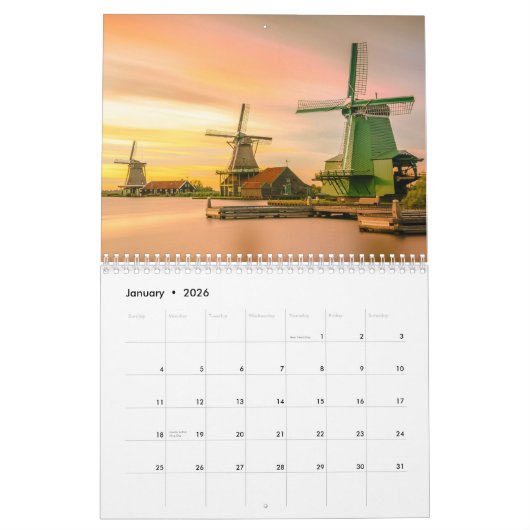 Schöne Windmühlen 2026 Kalender (Jan 2026)