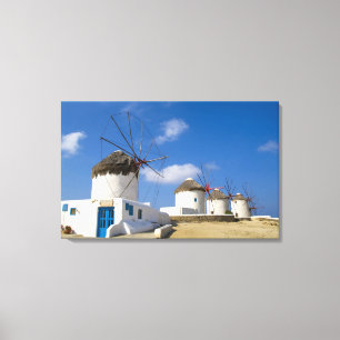 Schöne Windmühlen auf der Insel Mykonos, Leinwanddruck