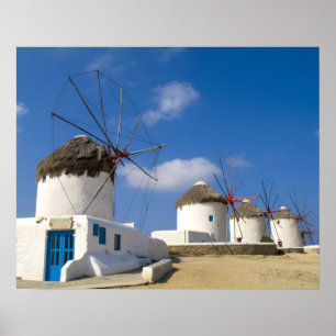 Schöne Windmühlen auf der Insel Mykonos, Poster